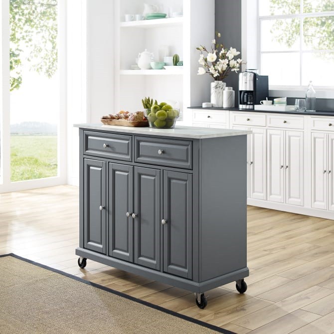 CROSLEY KF30043EGY AVERY 42 1/8 INCH TRANSITIONAL DESIGN KITCHEN CART - DISTRESSED GRAY