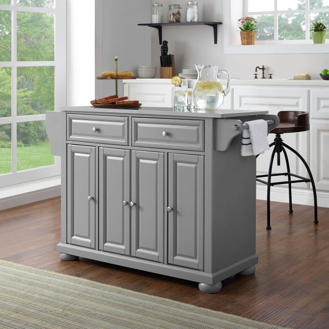 CROSLEY KF30202AGY ALEXANDRIA 51 1/2 INCH TRANSITIONAL DESIGN STAINLESS STEEL TOP KITCHEN ISLAND OR CART - GRAY
