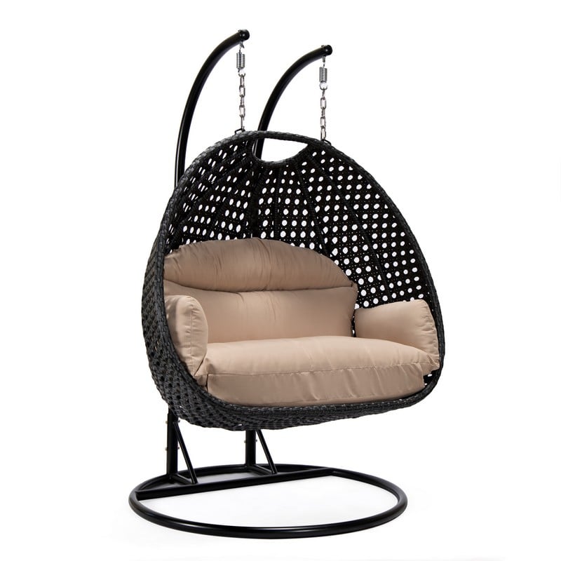 LEISUREMOD MSCCH-53 MENDOZA 53 INCH CHARCOAL WICKER HANGING 2 PERSON EGG SWING CHAIR