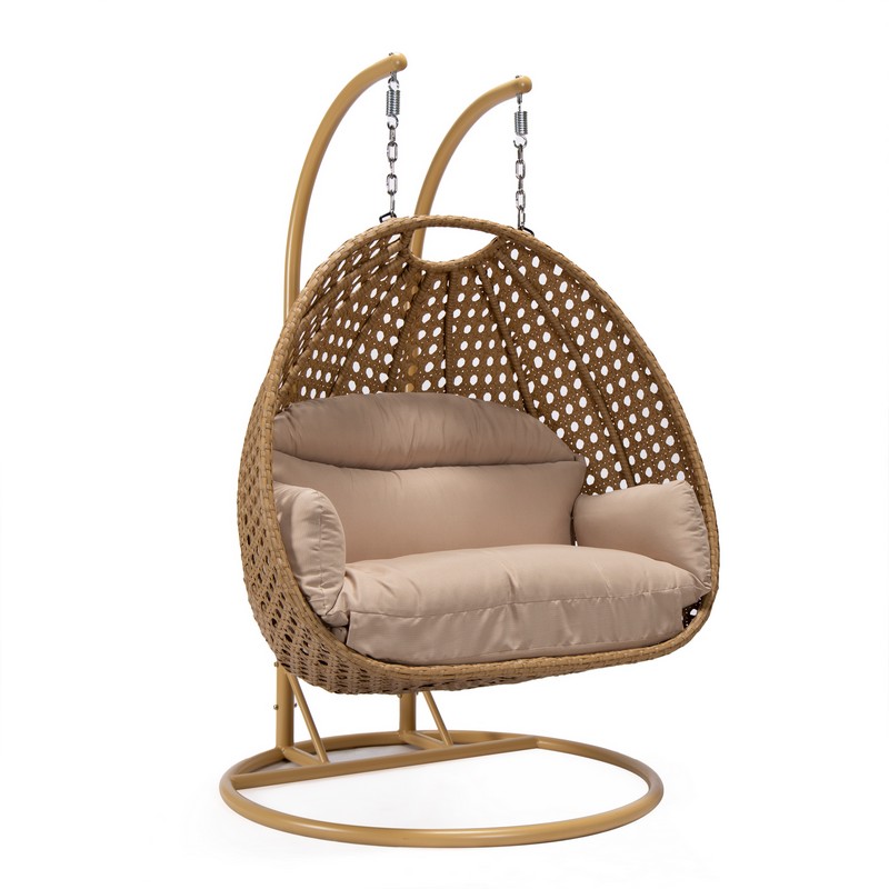LEISUREMOD MSCLBR-53 MENDOZA 53 INCH LIGHT BROWN WICKER HANGING 2 PERSON EGG SWING CHAIR