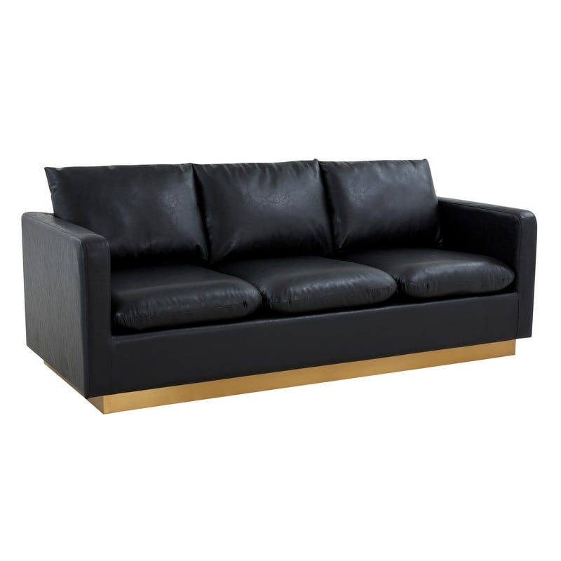 LEISUREMOD NS83-L NERVO 83 1/2 INCH MODERN MID-CENTURY GOLD FRAME UPHOLSTERED LEATHER SOFA