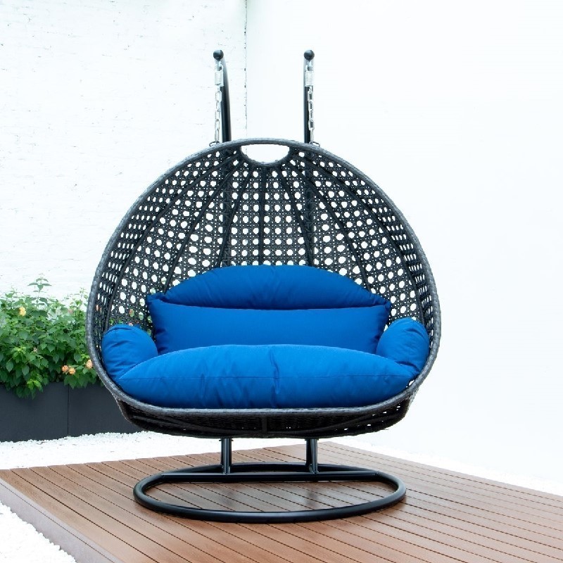 LEISUREMOD ESCCH-57 58 1/4 INCH MODERN CHARCOAL WICKER HANGING DOUBLE SEATER EGG SWING CHAIR