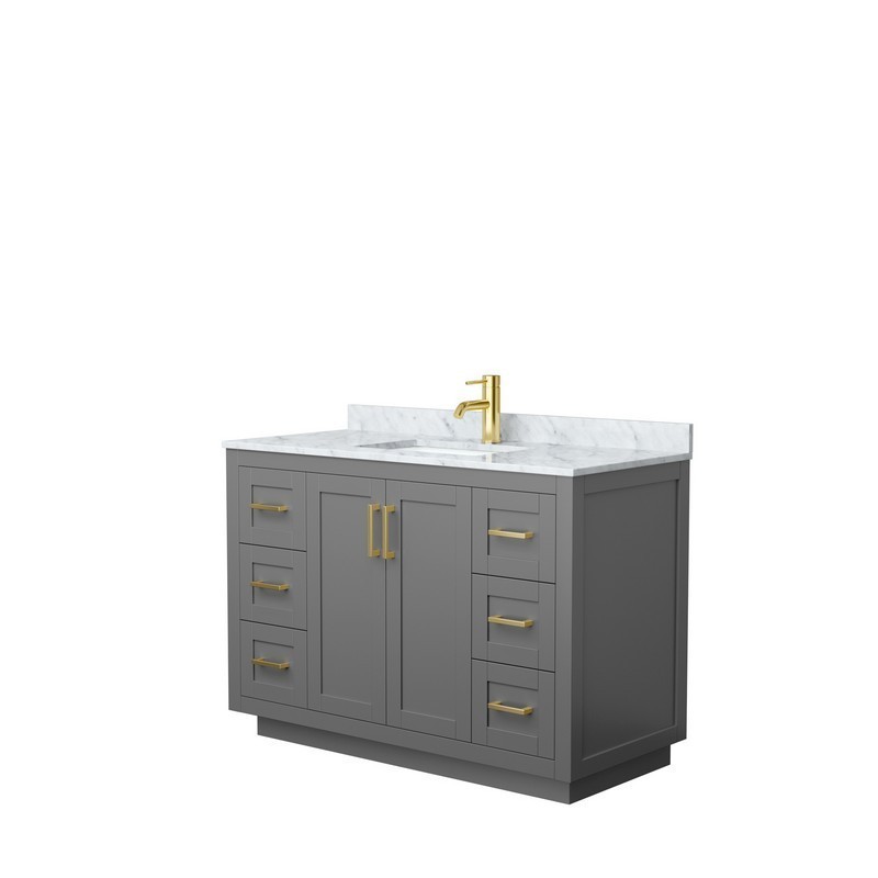 WYNDHAM COLLECTION WCF292948SGGCMUNSMXX MIRANDA 48 INCH SINGLE BATHROOM VANITY IN DARK GRAY WITH WHITE CARRARA MARBLE COUNTERTOP, UNDERMOUNT SQUARE SINK AND BRUSHED GOLD TRIM