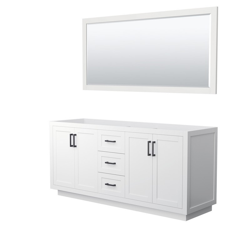 WYNDHAM COLLECTION WCF292972DWBCXSXXM70 MIRANDA 72 INCH DOUBLE BATHROOM VANITY IN WHITE WITH MATTE BLACK TRIM AND 70 INCH MIRROR