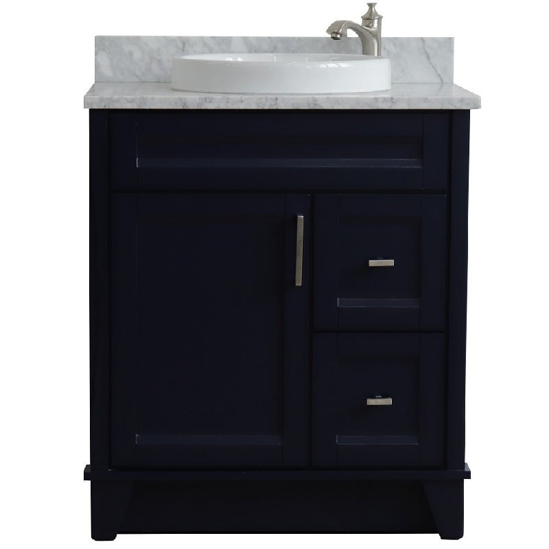 BELLATERRA 400700-31-WMRD TERNI 31 INCH SINGLE SINK VANITY WITH WHITE CARRARA MARBLE TOP AND ROUND BASIN