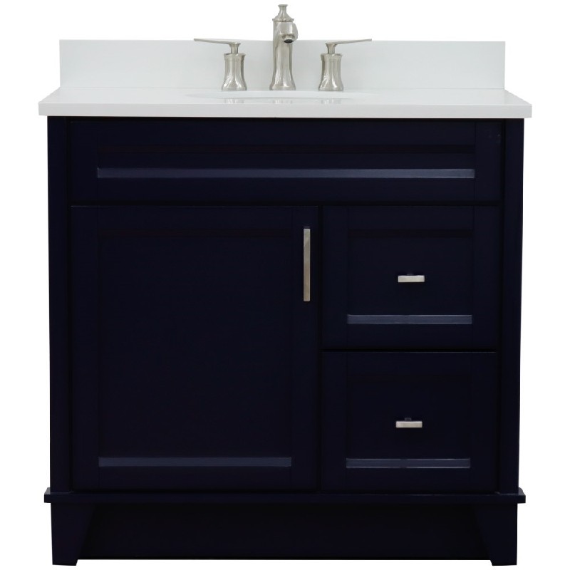 BELLATERRA 400700-37-WEOC TERNI 37 INCH SINGLE SINK VANITY WITH WHITE QUARTZ TOP AND CENTER OVAL BASIN