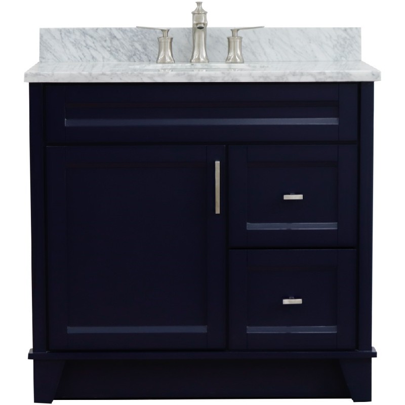 BELLATERRA 400700-37-WMOC TERNI 37 INCH SINGLE SINK VANITY WITH WHITE CARRARA MARBLE TOP AND CENTER OVAL BASIN