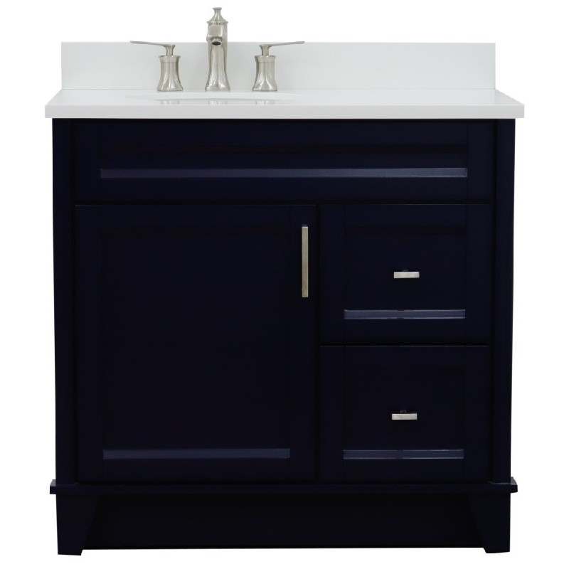 BELLATERRA 400700-37L-WEOL TERNI 37 INCH SINGLE SINK VANITY WITH WHITE QUARTZ TOP AND LEFT ROUND BASIN