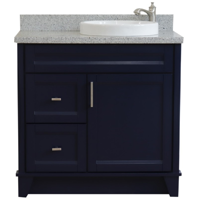 BELLATERRA 400700-37R-GYRDR TERNI 37 INCH SINGLE SINK VANITY WITH GRAY GRANITE TOP AND LEFT ROUND BASIN