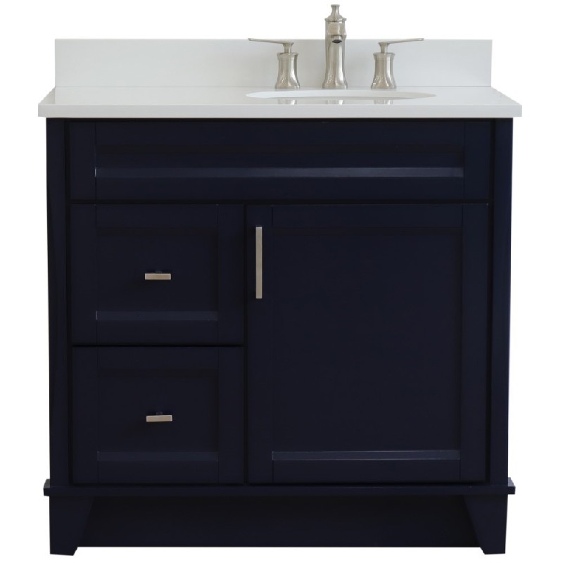 BELLATERRA 400700-37R-WEOR TERNI 37 INCH SINGLE SINK VANITY WITH WHITE QUARTZ TOP AND LEFT OVAL BASIN