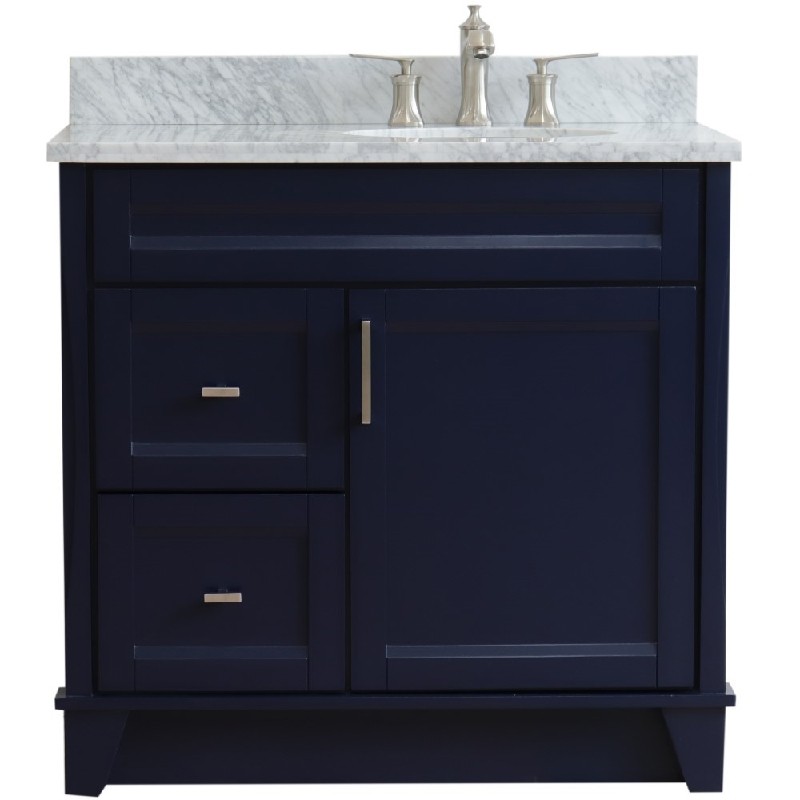 BELLATERRA 400700-37R-WMOR TERNI 37 INCH SINGLE SINK VANITY WITH WHITE CARRARA MARBLE TOP AND LEFT OVAL BASIN
