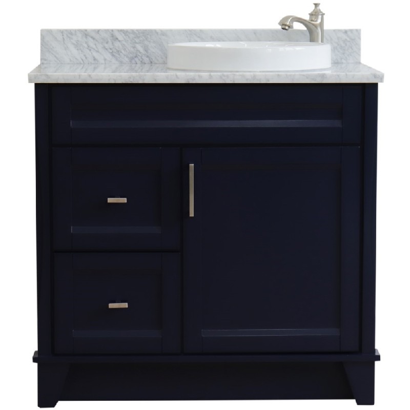 BELLATERRA 400700-37R-WMRDR TERNI 37 INCH SINGLE SINK VANITY WITH WHITE CARRARA MARBLE TOP AND LEFT ROUND BASIN