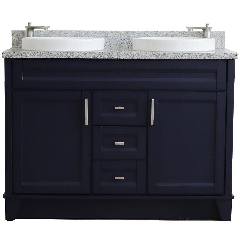 BELLATERRA 400700-49D-GYRD TERNI 49 INCH DOUBLE SINK VANITY WITH GRAY GRANITE TOP AND ROUND BASINS