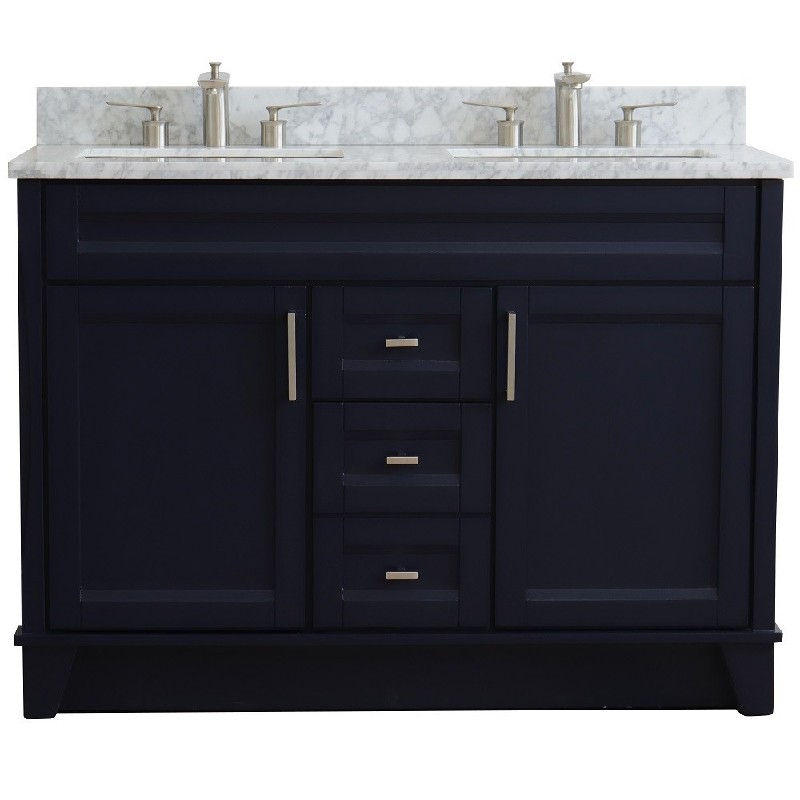 BELLATERRA 400700-49D-WMR TERNI 49 INCH DOUBLE SINK VANITY WITH WHITE CARRARA MARBLE TOP AND RECTANGULAR BASINS