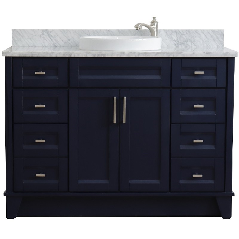 BELLATERRA 400700-49S-WMRD TERNI 49 INCH SINGLE SINK VANITY WITH WHITE CARRARA MARBLE TOP AND ROUND BASIN