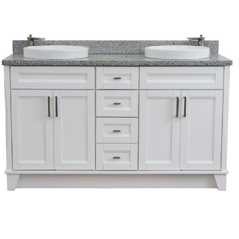 BELLATERRA 400700-61D-GYRD TERNI 61 INCH DOUBLE SINK VANITY WITH GRAY GRANITE TOP AND ROUND BASINS