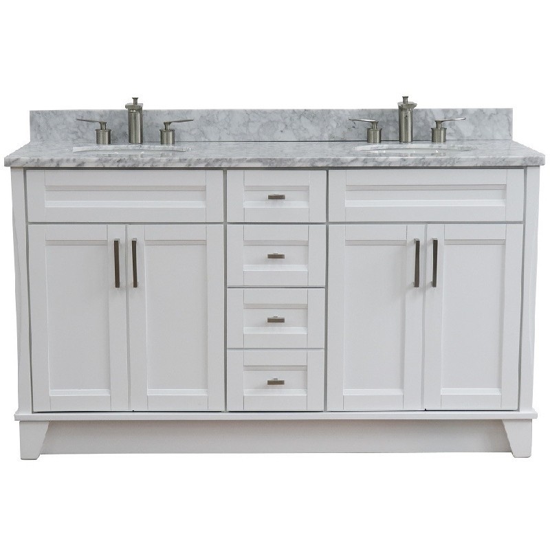 BELLATERRA 400700-61D-WMO TERNI 61 INCH DOUBLE SINK VANITY WITH WHITE CARRARA MARBLE TOP AND OVAL BASINS