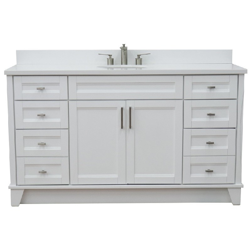 BELLATERRA 400700-61S-WEO TERNI 61 INCH SINGLE SINK VANITY AND WHITE QUARTZ TOP AND OVAL BASIN