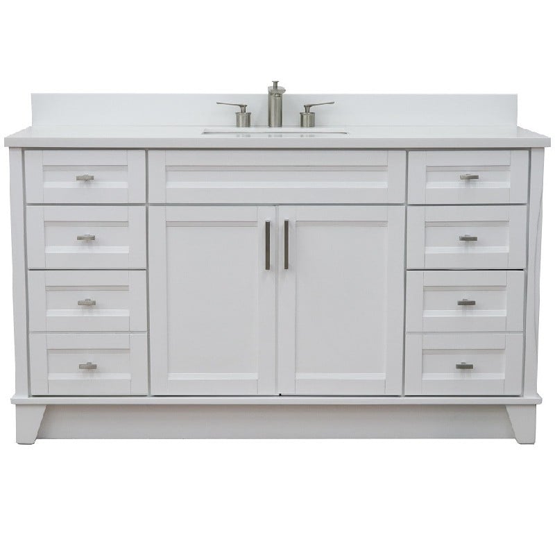 BELLATERRA 400700-61S-WER TERNI 61 INCH SINGLE SINK VANITY AND WHITE QUARTZ TOP AND RECTANGULAR BASIN