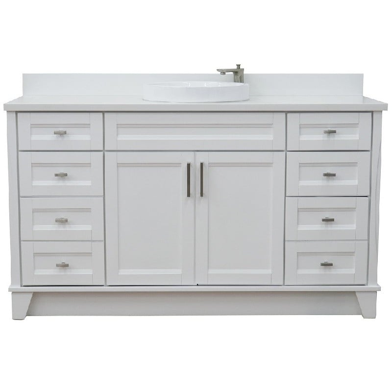 BELLATERRA 400700-61S-WERD TERNI 61 INCH SINGLE SINK VANITY AND WHITE QUARTZ TOP AND ROUND BASIN