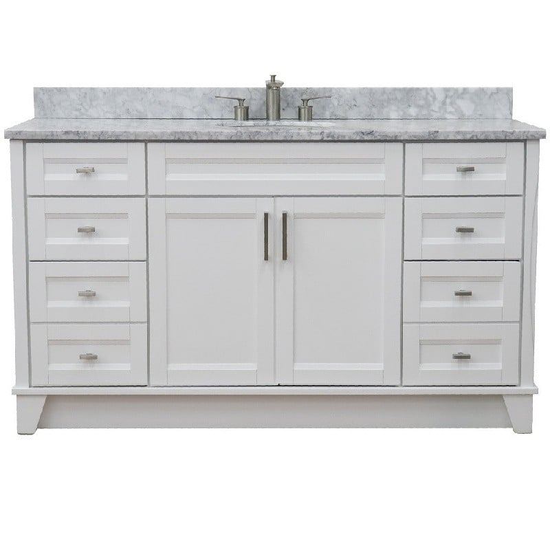 BELLATERRA 400700-61S-WMO TERNI 61 INCH SINGLE SINK VANITY AND WHITE CARRARA MARBLE TOP AND OVAL BASIN