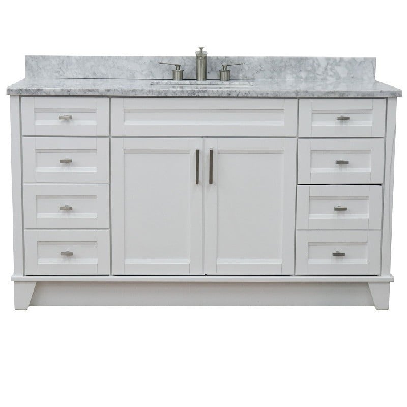 BELLATERRA 400700-61S-WMR TERNI 61 INCH SINGLE SINK VANITY AND WHITE CARRARA MARBLE TOP AND RECTANGULAR BASIN