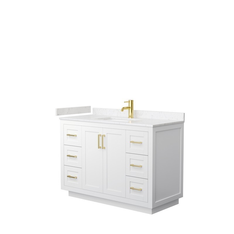 WYNDHAM COLLECTION WCF292948SWGC2UNSMXX MIRANDA 48 INCH SINGLE BATHROOM VANITY IN WHITE WITH LIGHT-VEIN CARRARA CULTURED MARBLE COUNTERTOP, UNDERMOUNT SQUARE SINK AND BRUSHED GOLD TRIM