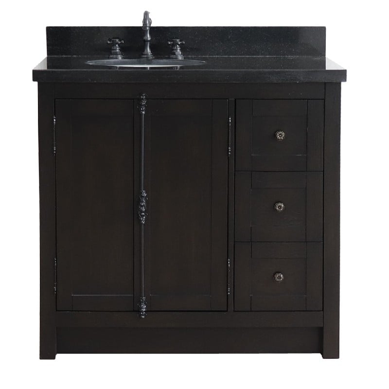 BELLATERRA 400100-37-BGO PLANTATION 37 INCH SINGLE VANITY WITH BLACK GALAXY GRANITE TOP AND OVAL BASIN