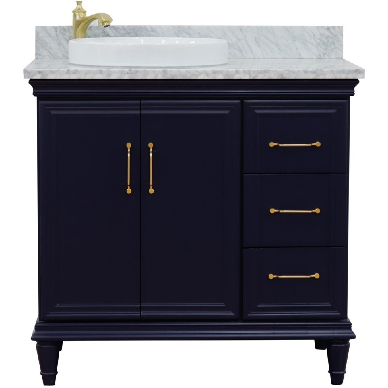 BELLATERRA 400800-37-WMRD FORLI 37 INCH SINGLE VANITY WITH WHITE CARRARA MARBLE TOP AND ROUND BASIN