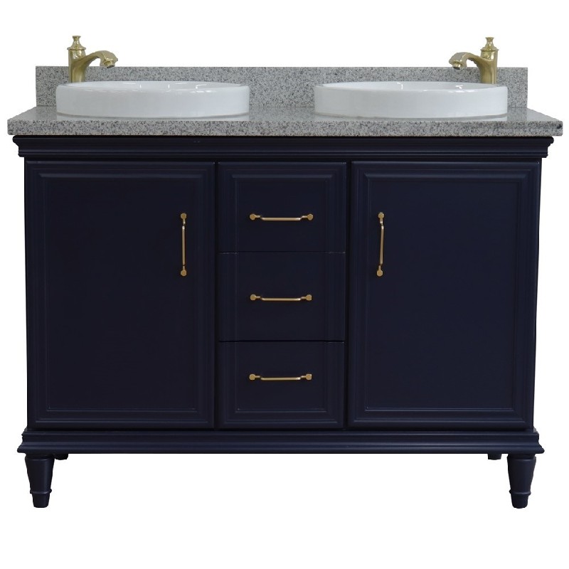 BELLATERRA 400800-49D-GYRD FORLI 49 INCH DOUBLE VANITY WITH GRAY GRANITE TOP AND ROUND BASINS