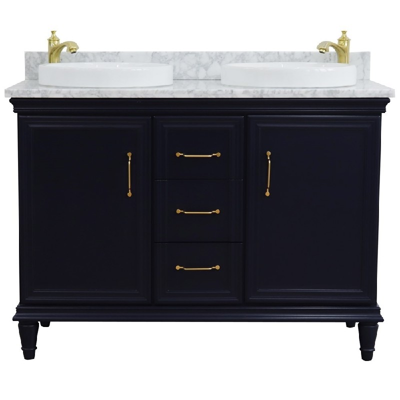 BELLATERRA 400800-49D-WMRD FORLI 49 INCH DOUBLE VANITY WITH WHITE CARRARA MARBLE TOP AND ROUND BASINS