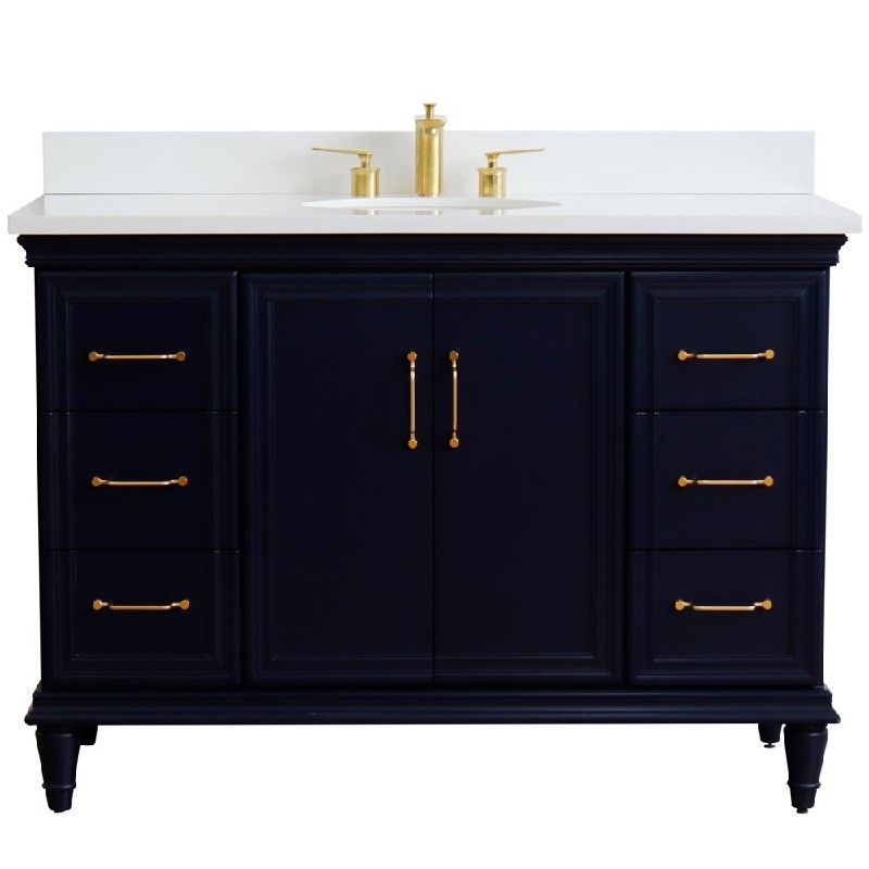 BELLATERRA 400800-49S-WEO FORLI 49 INCH SINGLE SINK VANITY WITH WHITE QUARTZ TOP AND OVAL BASIN