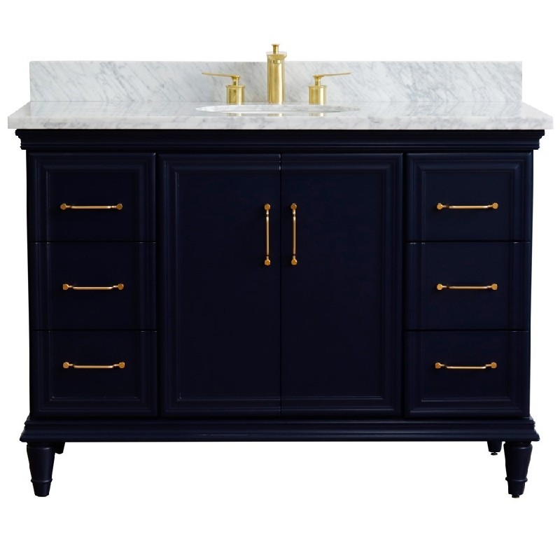 BELLATERRA 400800-49S-WMO FORLI 49 INCH SINGLE SINK VANITY WITH WHITE CARRARA MARBLE TOP AND OVAL BASIN