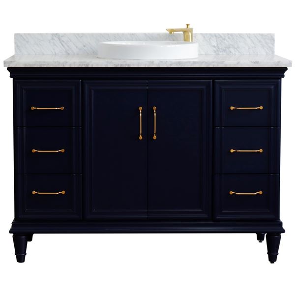 BELLATERRA 400800-49S-WMRD FORLI 49 INCH SINGLE SINK VANITY WITH WHITE CARRARA MARBLE TOP AND ROUND BASIN