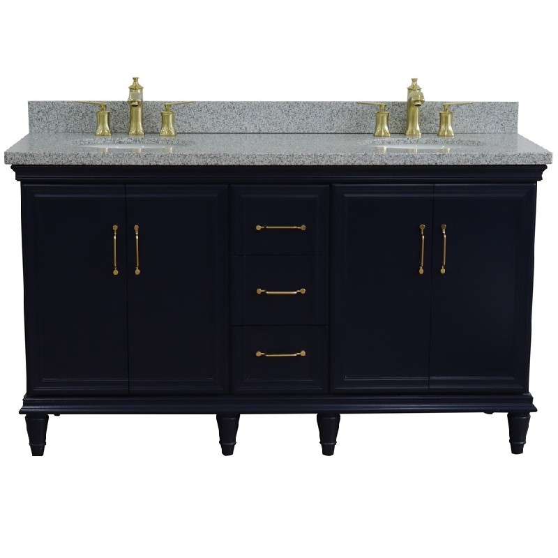 BELLATERRA 400800-61D-GYO FORLI 61 INCH DOUBLE SINK VANITY WITH GRAY GRANITE TOP AND OVAL BASINS