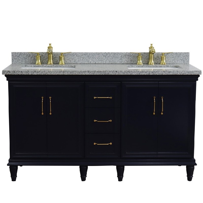 BELLATERRA 400800-61D-GYR FORLI 61 INCH DOUBLE SINK VANITY WITH GRAY GRANITE TOP AND RECTANGULAR BASINS