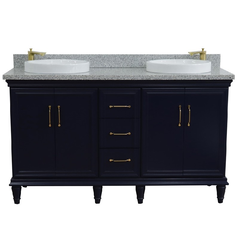 BELLATERRA 400800-61D-GYRD FORLI 61 INCH DOUBLE SINK VANITY WITH GRAY GRANITE TOP AND ROUND BASINS
