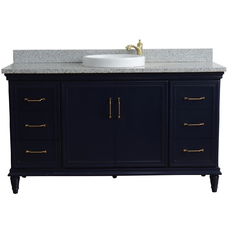 BELLATERRA 400800-61S-GYRD FORLI 61 INCH SINGLE SINK VANITY AND GRAY GRANITE TOP AND ROUND BASIN