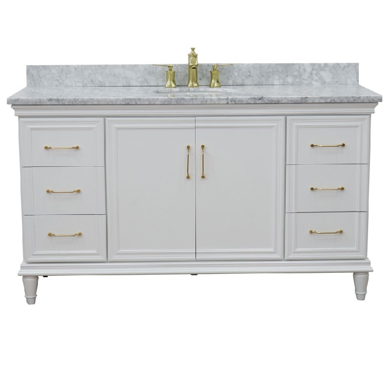 BELLATERRA 400800-61S-WMO FORLI 61 INCH SINGLE VANITY WITH WHITE CARRARA MARBLE TOP AND OVAL BASIN