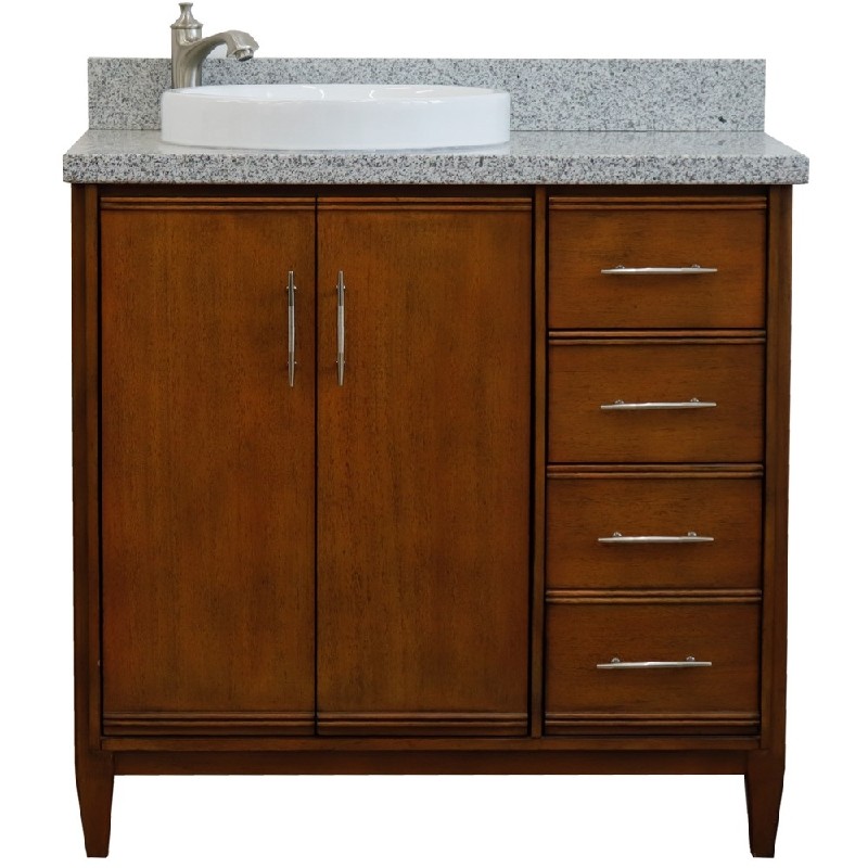 BELLATERRA 400901-37-WA-GYRD MCM 37 INCH SINGLE VANITY WITH GRAY GRANITE TOP AND ROUND BASIN
