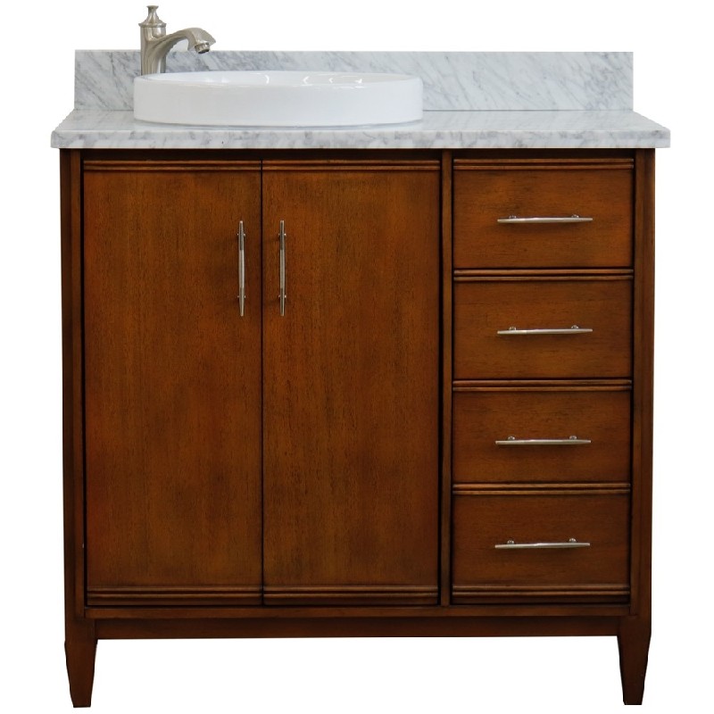 BELLATERRA 400901-37-WA-WMRD MCM 37 INCH SINGLE VANITY WITH WHITE CARRARA MARBLE TOP AND ROUND BASIN