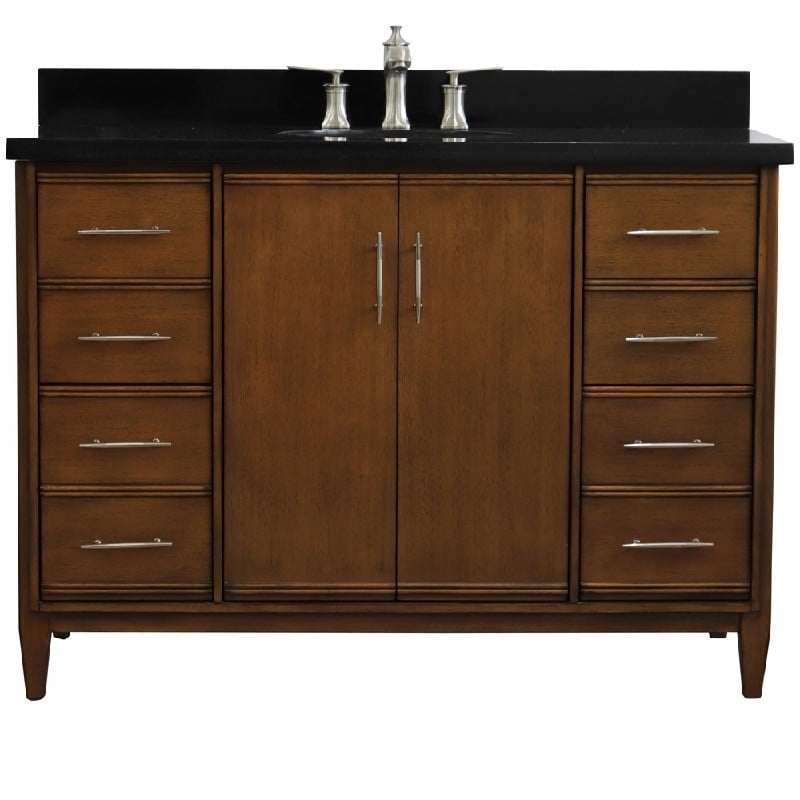 BELLATERRA 400901-49S-WA-BGO MCM 49 INCH SINGLE SINK VANITY WITH BLACK GALAXY GRANITE TOP AND OVAL BASIN - WALNUT