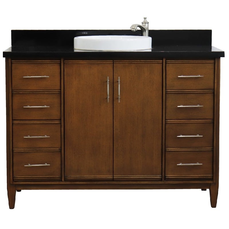 BELLATERRA 400901-49S-WA-BGRD MCM 49 INCH SINGLE SINK VANITY WITH BLACK GALAXY GRANITE TOP AND ROUND BASIN - WALNUT