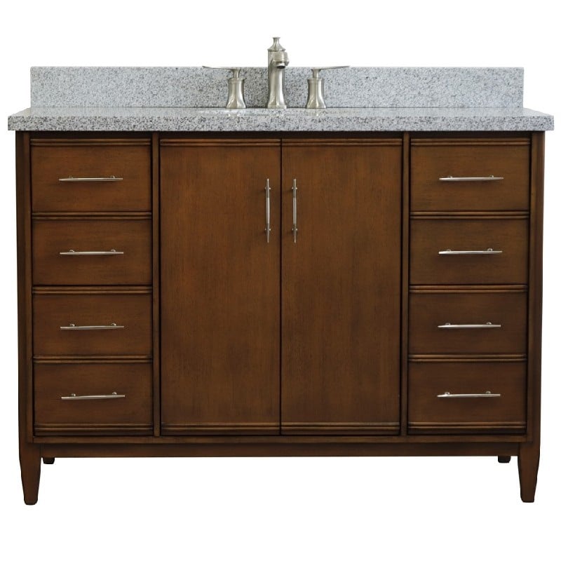 BELLATERRA 400901-49S-WA-GYO MCM 49 INCH SINGLE SINK VANITY WITH GRAY GRANITE TOP AND OVAL BASIN - WALNUT