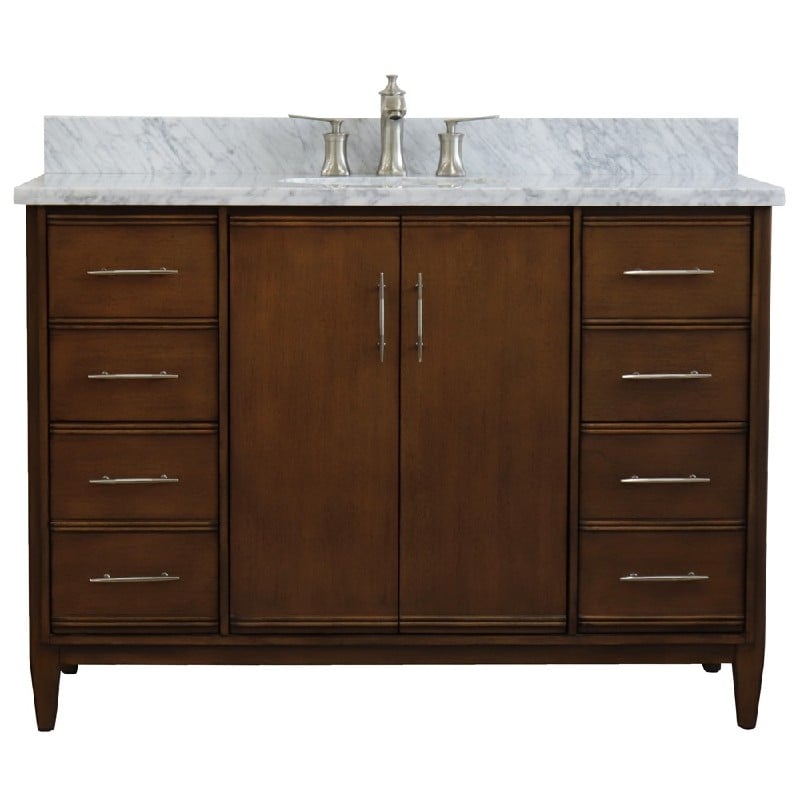 BELLATERRA 400901-49S-WA-WMO MCM 49 INCH SINGLE SINK VANITY WITH WHITE CARRARA MARBLE TOP AND OVAL BASIN - WALNUT