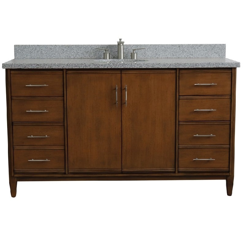 BELLATERRA 400901-61S-WA-GYO MCM 61 INCH SINGLE SINK VANITY WITH GRAY GRANITE TOP AND OVAL BASIN - WALNUT