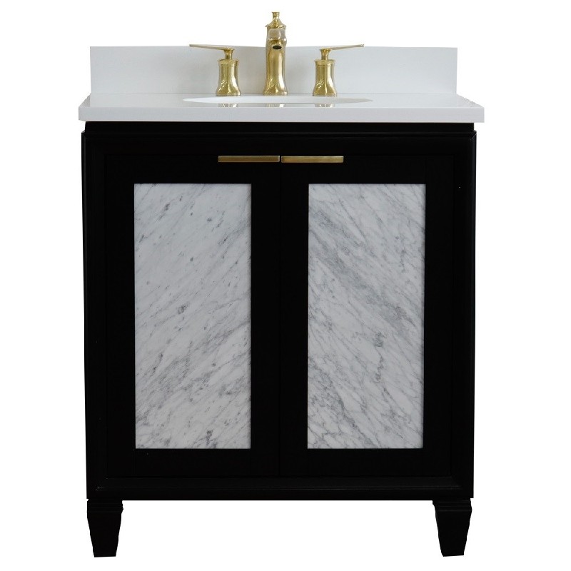 BELLATERRA 400990-31-WEO TRENTO 31 INCH SINGLE SINK VANITY WITH WHITE QUARTZ TOP AND OVAL BASIN