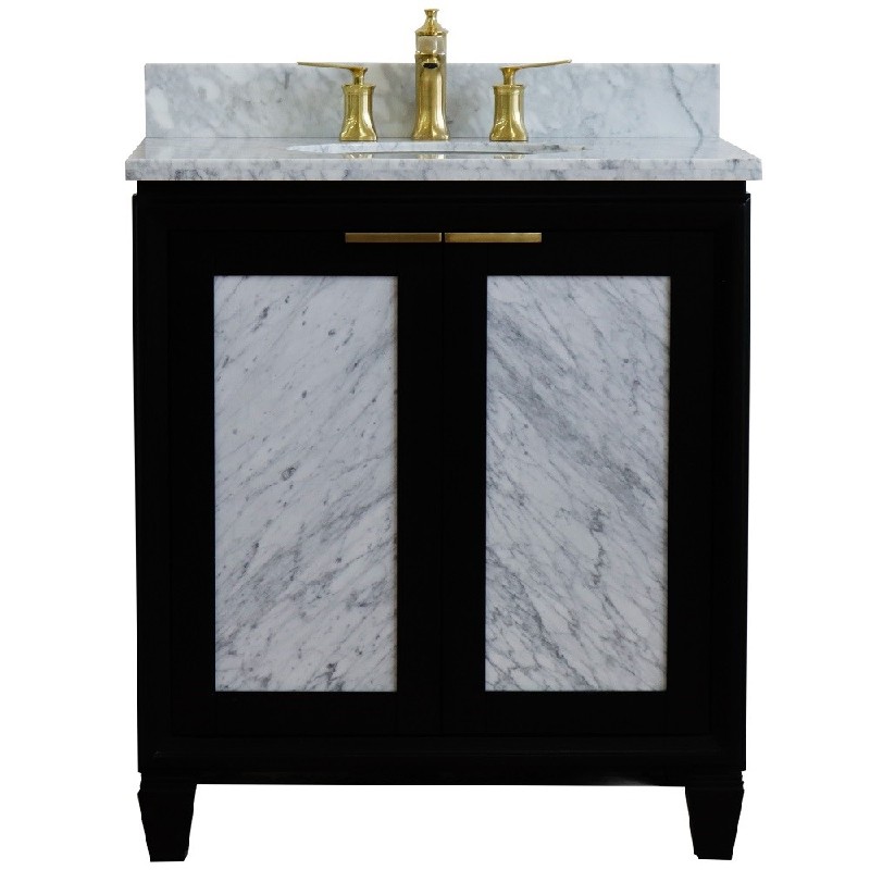 BELLATERRA 400990-31-WMO TRENTO 31 INCH SINGLE SINK VANITY WITH WHITE CARRARA MARBLE TOP AND OVAL BASIN