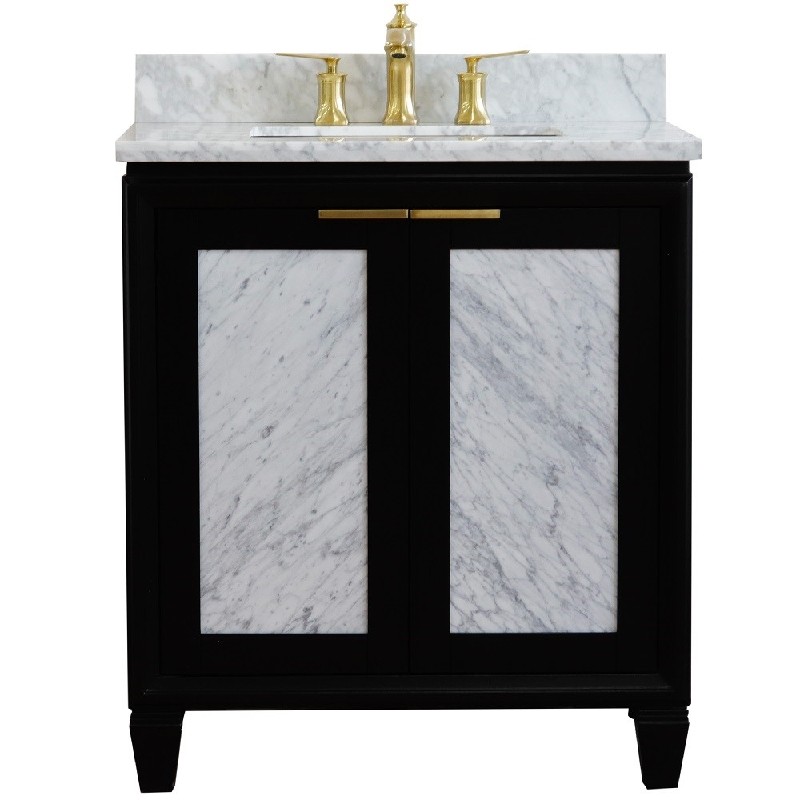 BELLATERRA 400990-31-WMR TRENTO 31 INCH SINGLE SINK VANITY WITH WHITE CARRARA MARBLE TOP AND RECTANGULAR BASIN
