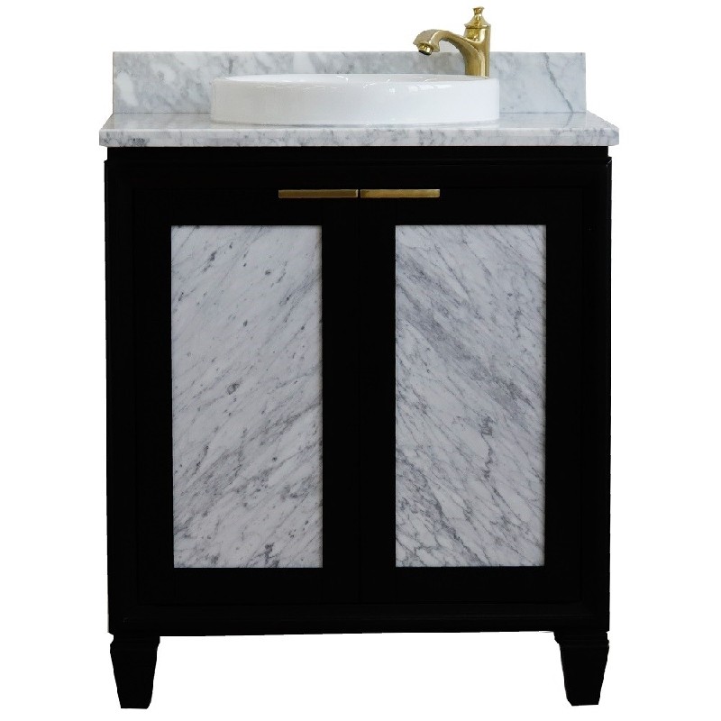 BELLATERRA 400990-31-WMRD TRENTO 31 INCH SINGLE SINK VANITY WITH WHITE CARRARA MARBLE TOP AND ROUND BASIN